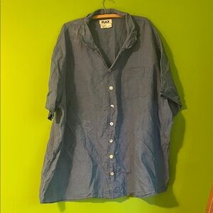 Flax Jeanne Engelhart blue 100% linen 3G camp shirt flaws- Please read